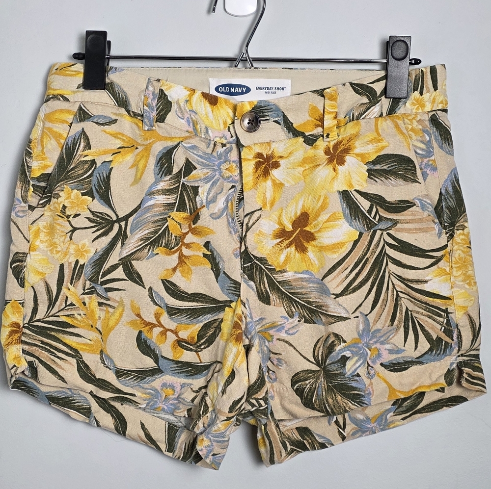 Old Navy Tropical Floral Linen Blend Shorts Size 2 | Mid Rise | Summer